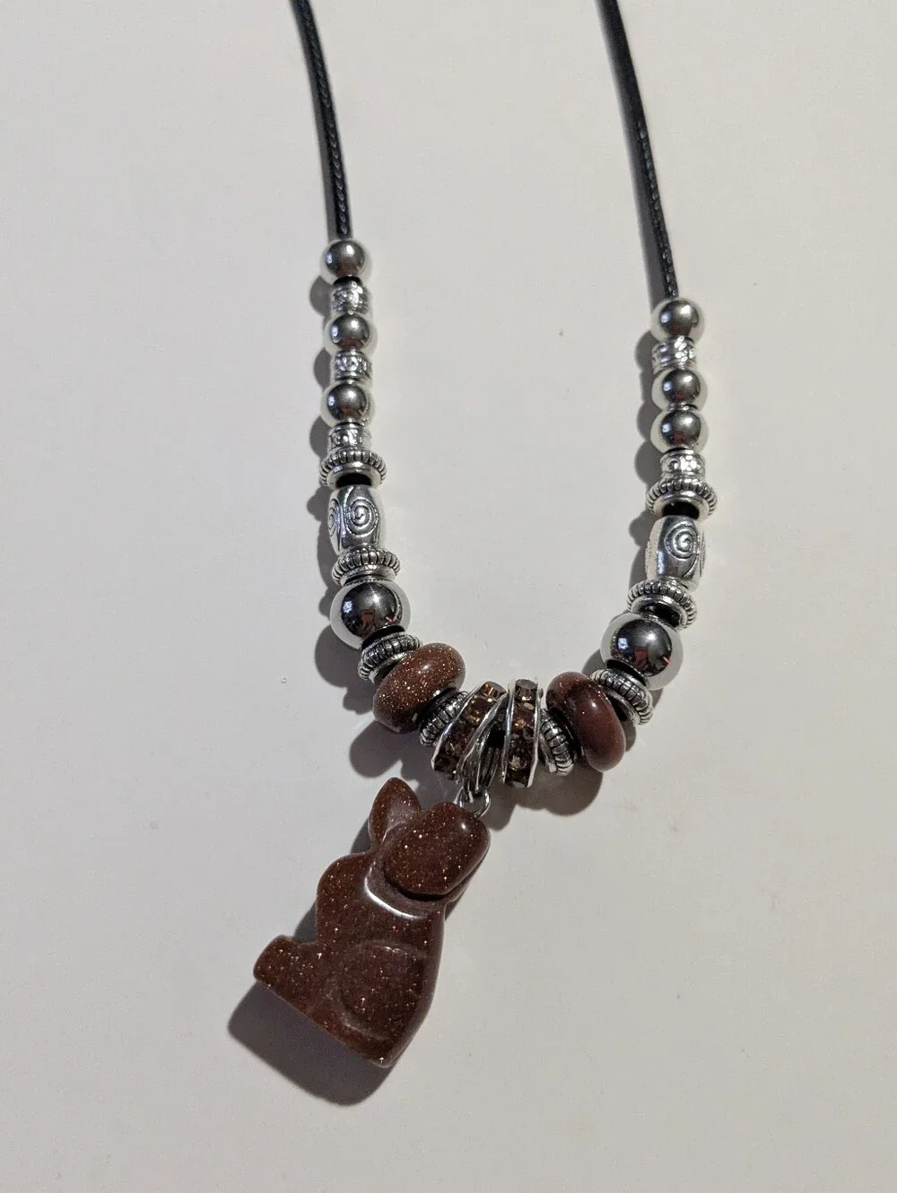 Hand Carved Sandstone 'Man's Best Friend's Dog Pendant Beaded Necklace
